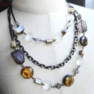 Cookie Lee Shell Beaded Triple Strand Tiered Necklace